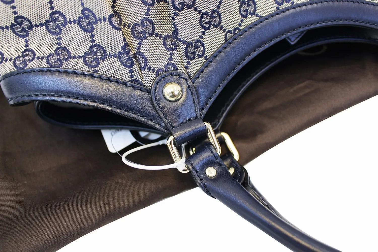 GUCCI Navy Blue/Grey GG Canvas Large Sukey Tote Bag