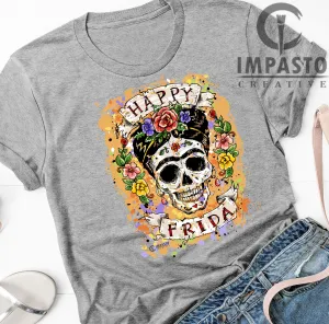 Happy Frida t shirt, Frida Kahlo Unisex T shirt, trending t shirt, cool t shirt, art tee, graphic tee, unique, art, skull tee