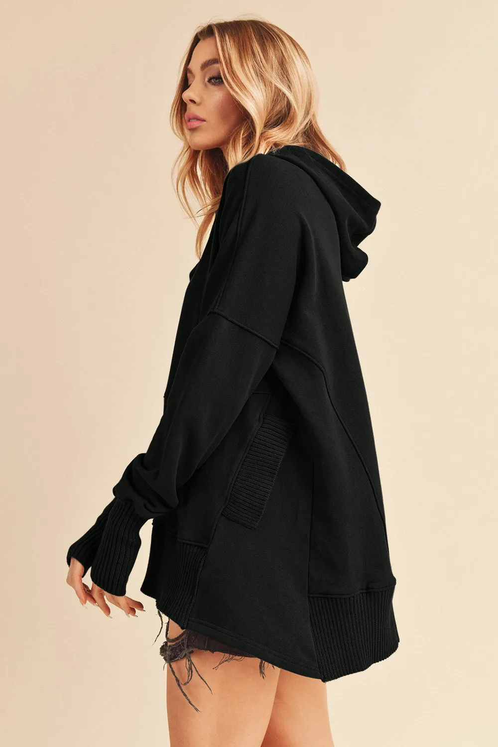 Hazel Blues® |  Aemi Co Half Snap Dropped Shoulder Hoodie