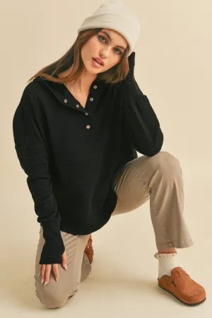 Hazel Blues® |  Aemi Co Half Snap Dropped Shoulder Hoodie