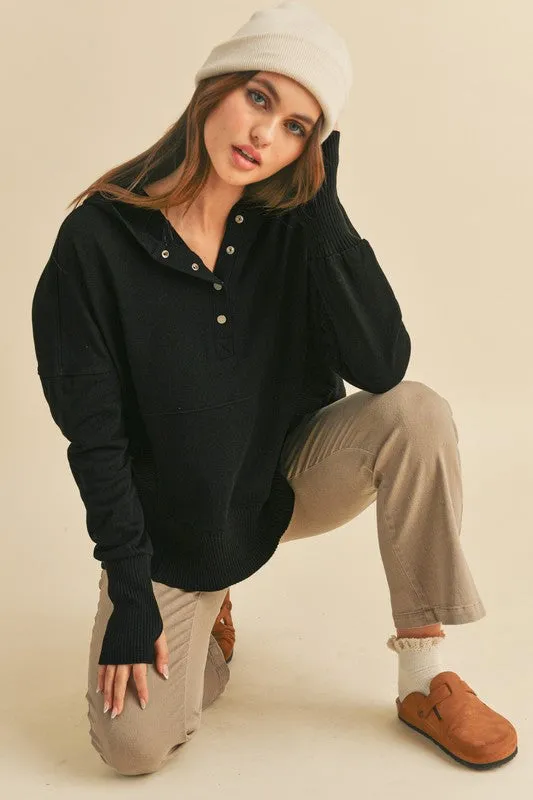Hazel Blues® |  Aemi Co Half Snap Dropped Shoulder Hoodie