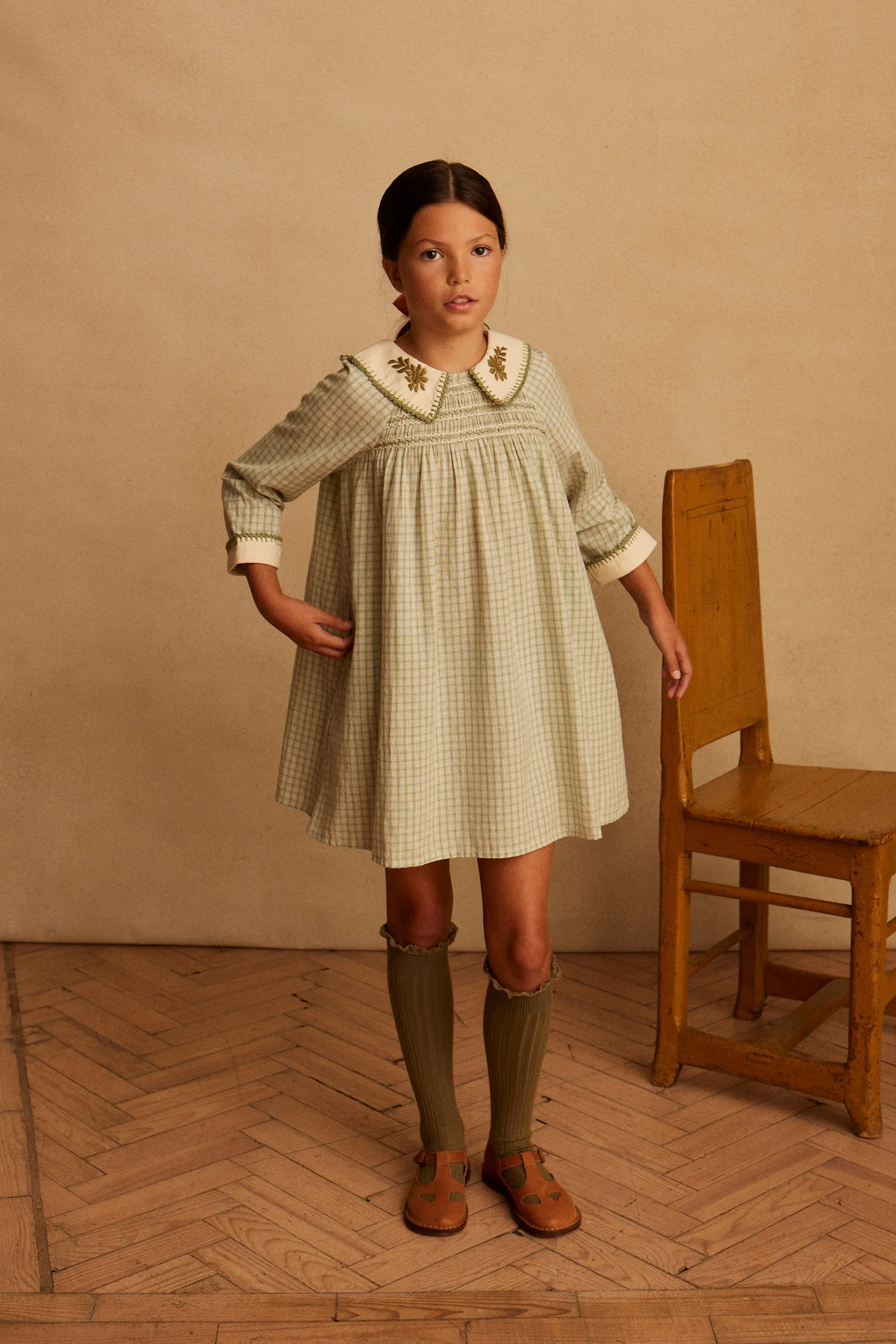Hazel Tunic Dress, Worker Check Sage