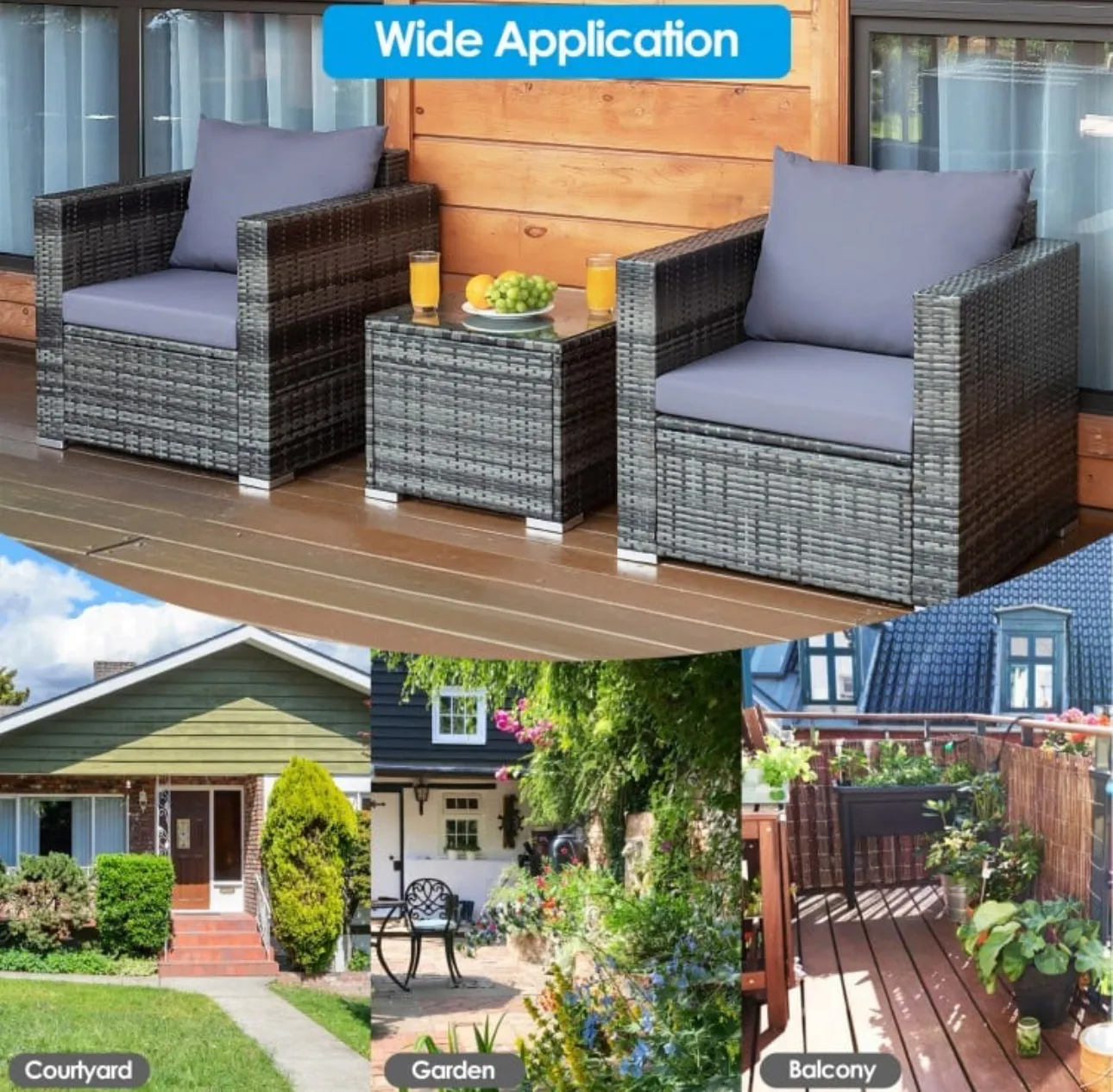 Heavy Duty Elegant Very Comfortable 3 Piece Patio Rattan Furniture Bistro Sofa Couch Set With Thick Cushions