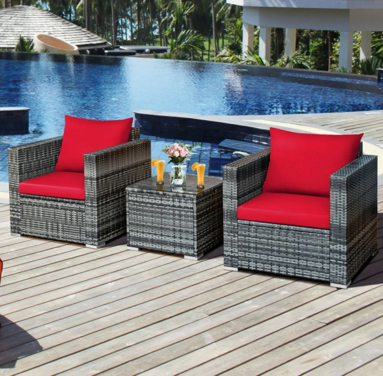 Heavy Duty Elegant Very Comfortable 3 Piece Patio Rattan Furniture Bistro Sofa Couch Set With Thick Cushions