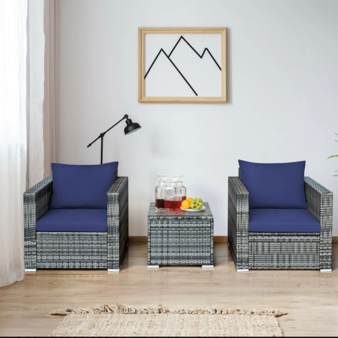 Heavy Duty Elegant Very Comfortable 3 Piece Patio Rattan Furniture Bistro Sofa Couch Set With Thick Cushions
