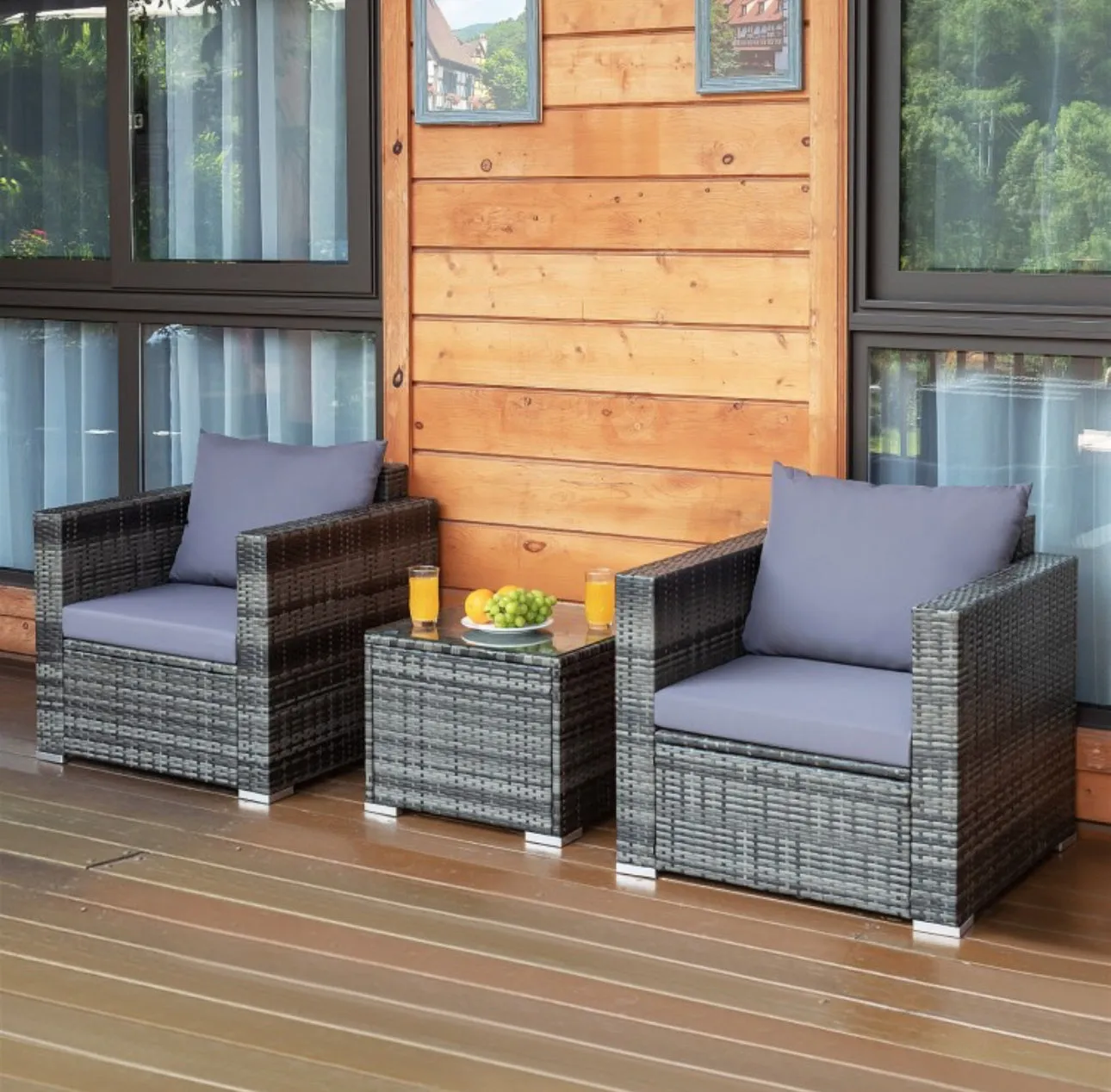Heavy Duty Elegant Very Comfortable 3 Piece Patio Rattan Furniture Bistro Sofa Couch Set With Thick Cushions