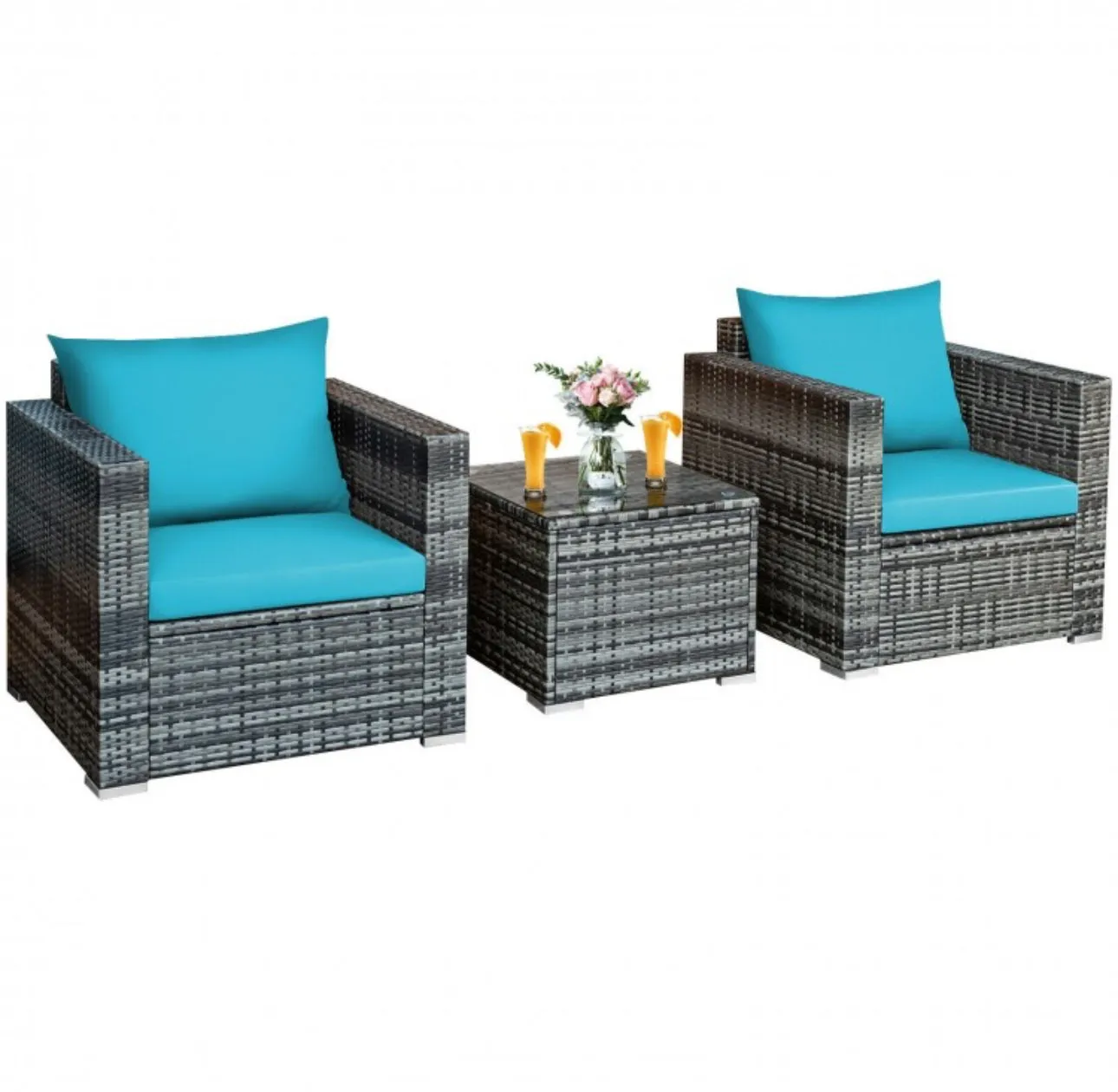 Heavy Duty Elegant Very Comfortable 3 Piece Patio Rattan Furniture Bistro Sofa Couch Set With Thick Cushions