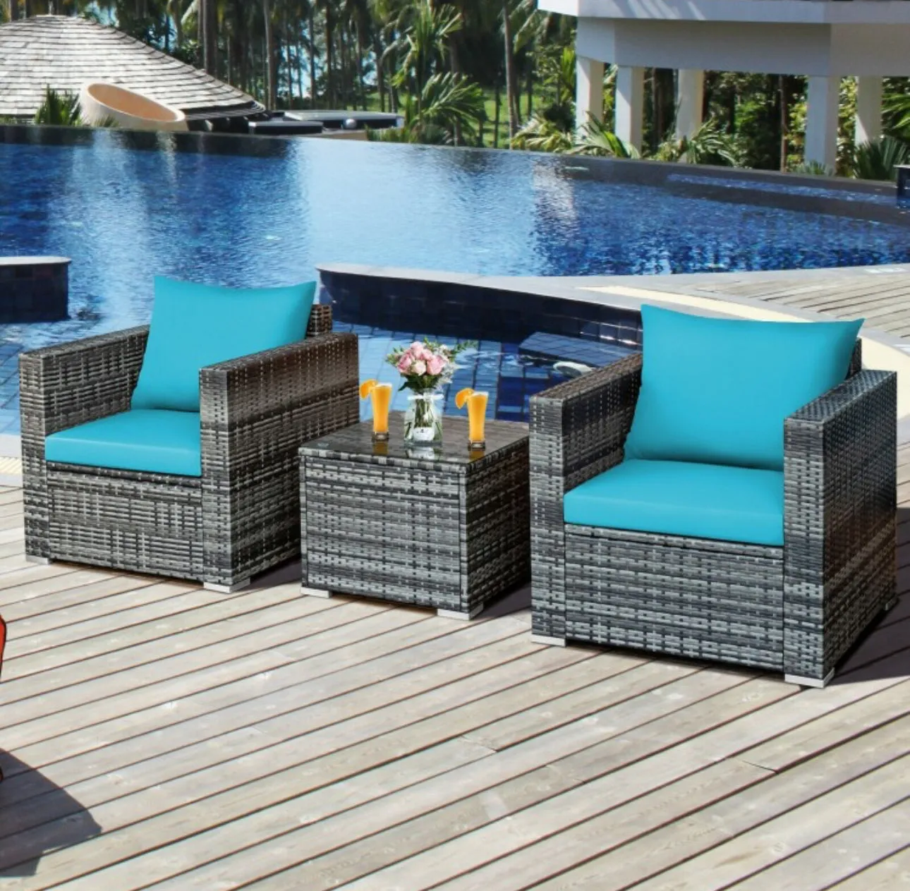 Heavy Duty Elegant Very Comfortable 3 Piece Patio Rattan Furniture Bistro Sofa Couch Set With Thick Cushions