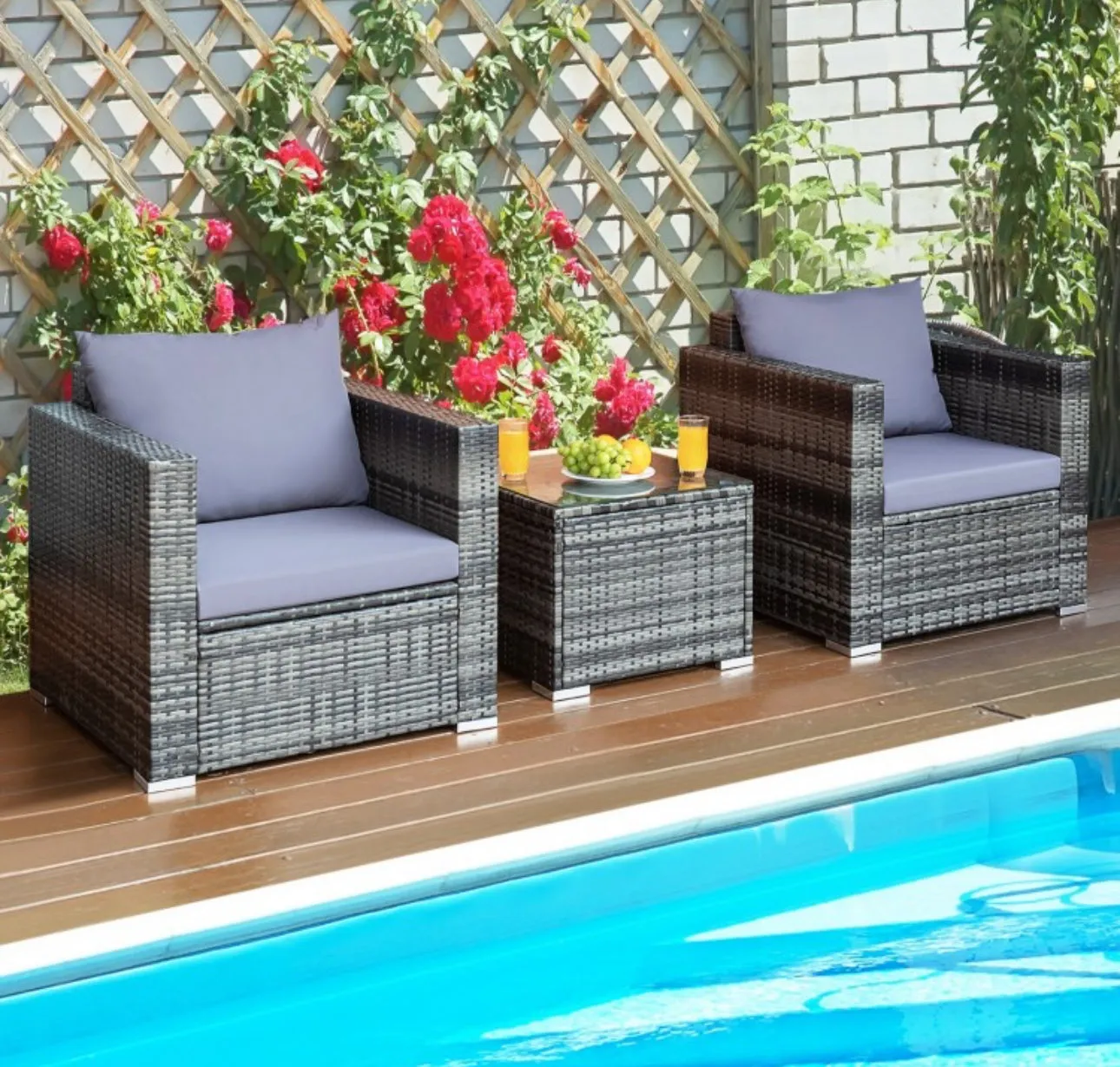 Heavy Duty Elegant Very Comfortable 3 Piece Patio Rattan Furniture Bistro Sofa Couch Set With Thick Cushions