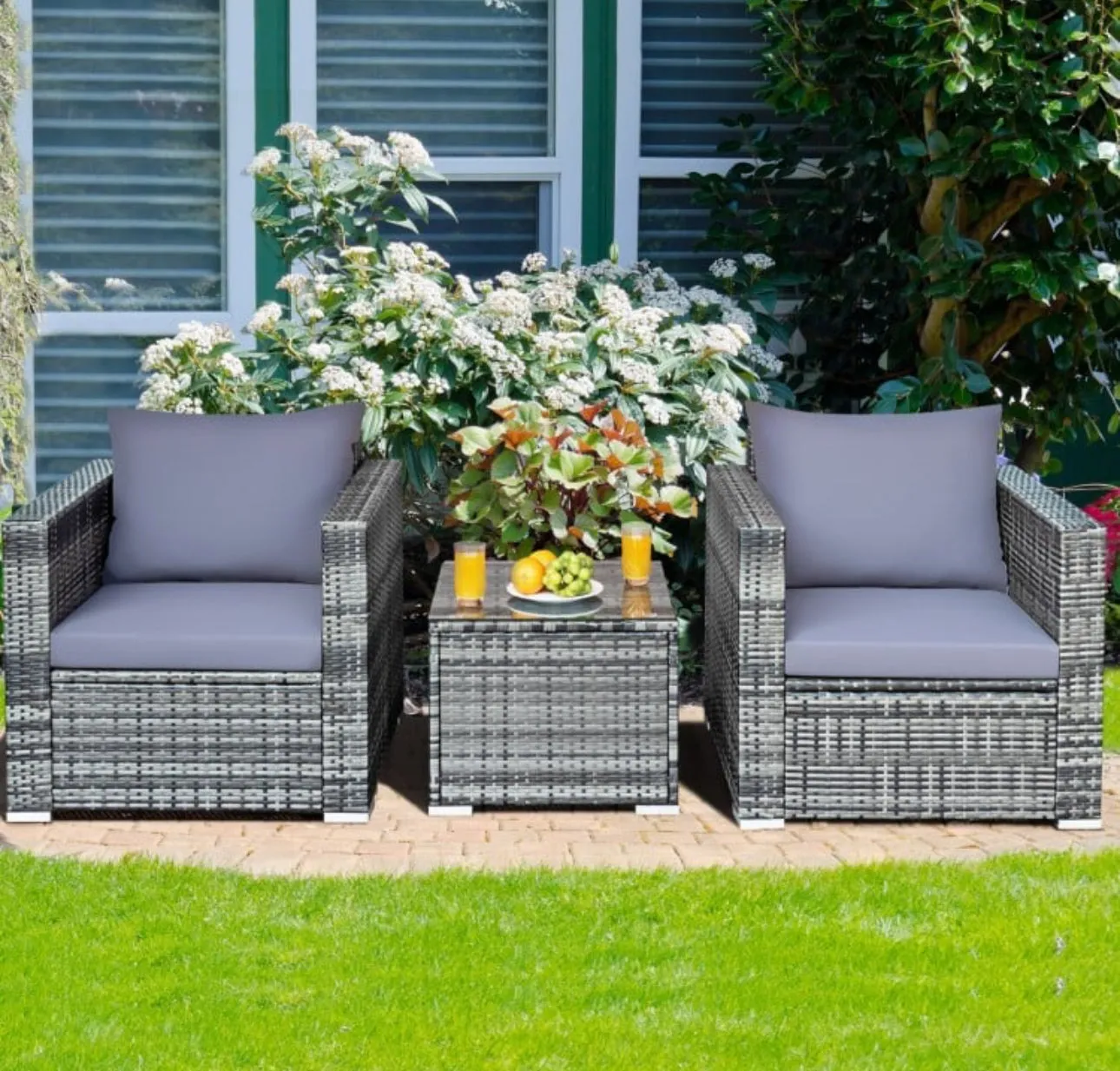 Heavy Duty Elegant Very Comfortable 3 Piece Patio Rattan Furniture Bistro Sofa Couch Set With Thick Cushions