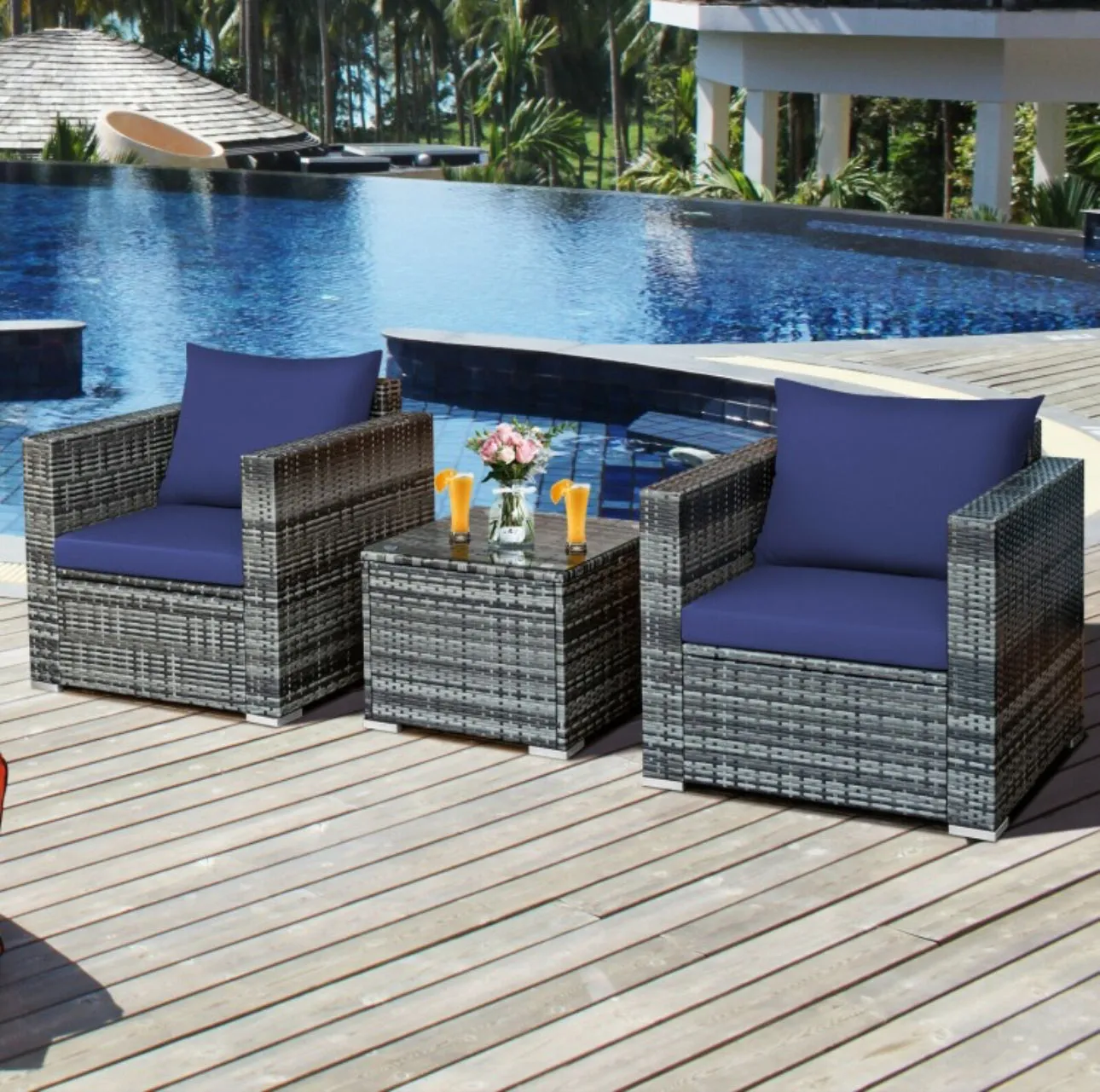 Heavy Duty Elegant Very Comfortable 3 Piece Patio Rattan Furniture Bistro Sofa Couch Set With Thick Cushions
