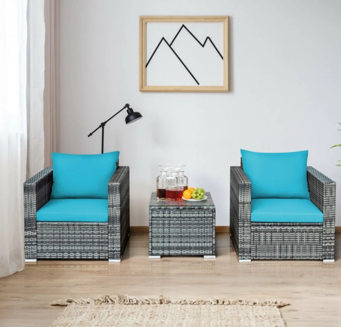Heavy Duty Elegant Very Comfortable 3 Piece Patio Rattan Furniture Bistro Sofa Couch Set With Thick Cushions
