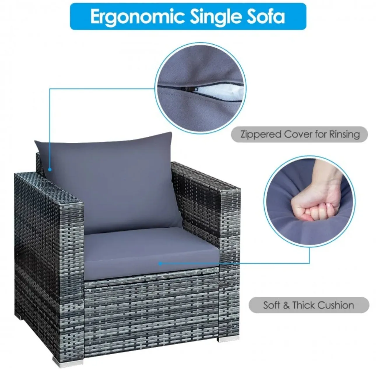 Heavy Duty Elegant Very Comfortable 3 Piece Patio Rattan Furniture Bistro Sofa Couch Set With Thick Cushions