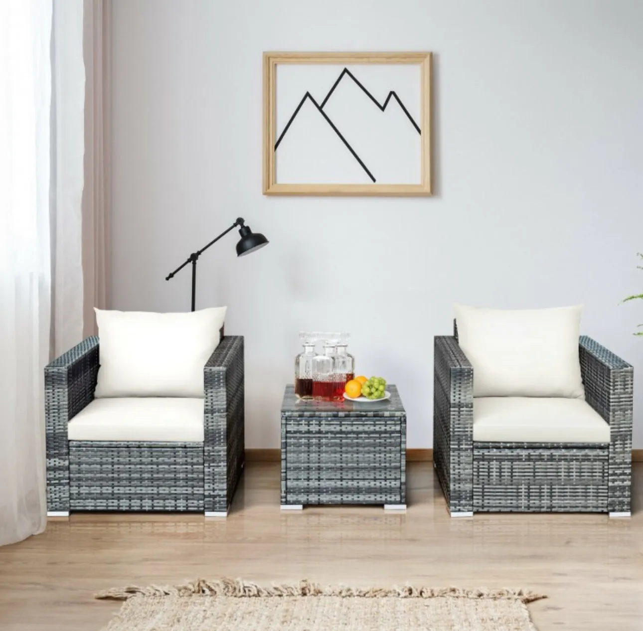 Heavy Duty Elegant Very Comfortable 3 Piece Patio Rattan Furniture Bistro Sofa Couch Set With Thick Cushions
