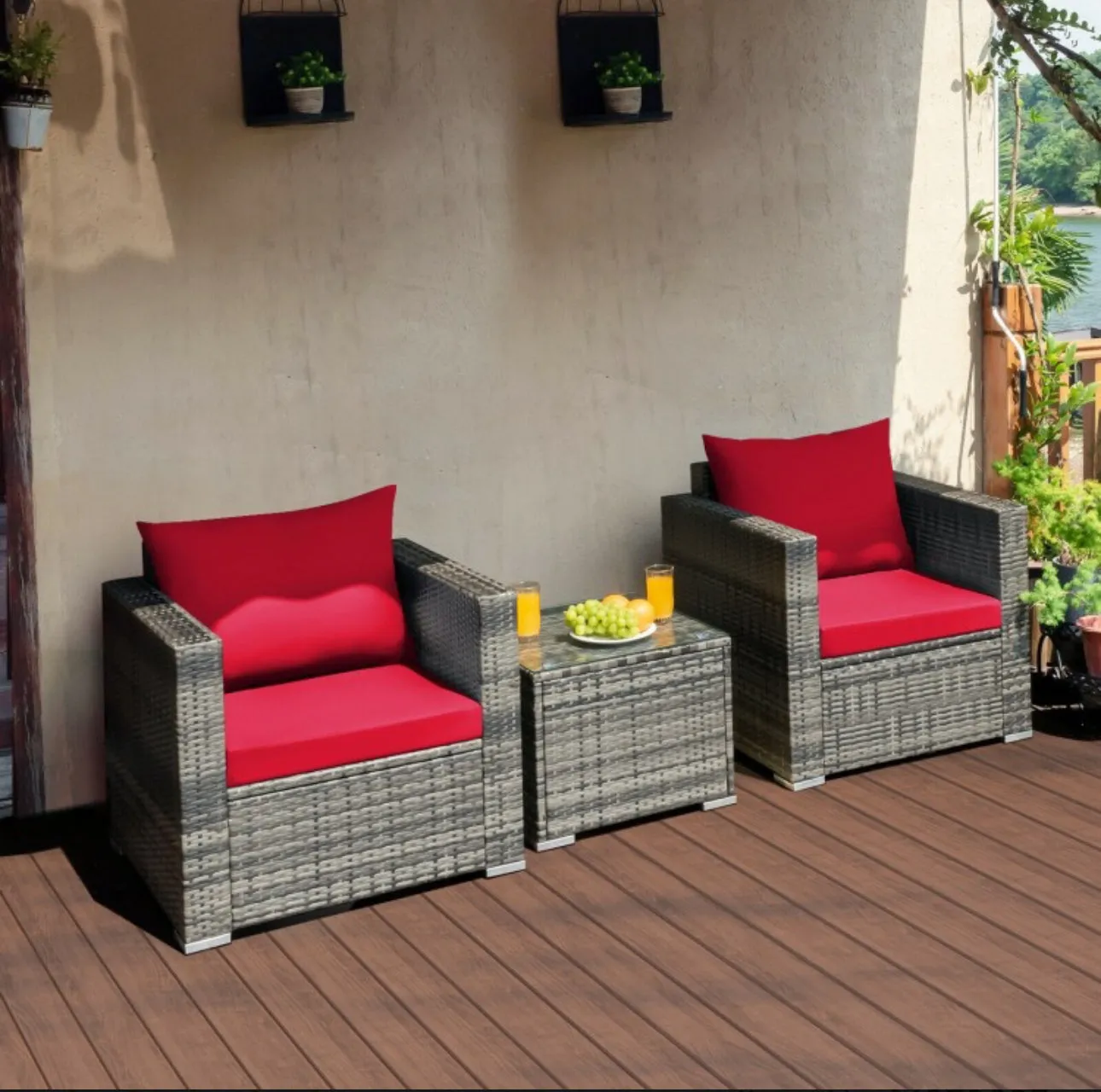 Heavy Duty Elegant Very Comfortable 3 Piece Patio Rattan Furniture Bistro Sofa Couch Set With Thick Cushions