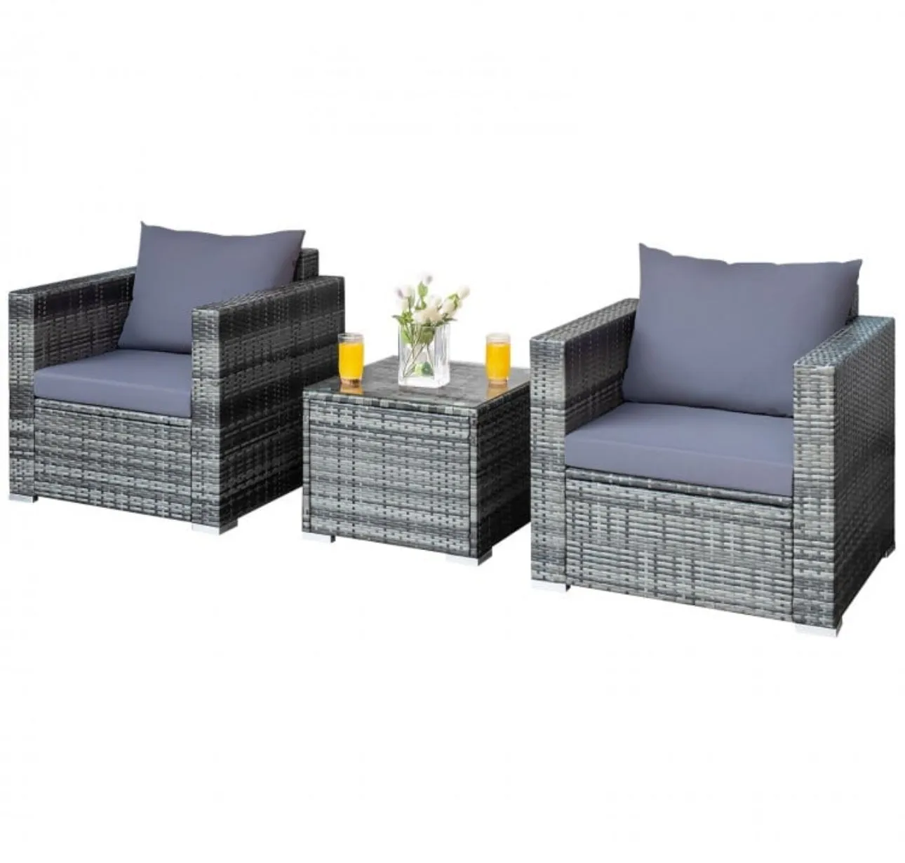 Heavy Duty Elegant Very Comfortable 3 Piece Patio Rattan Furniture Bistro Sofa Couch Set With Thick Cushions