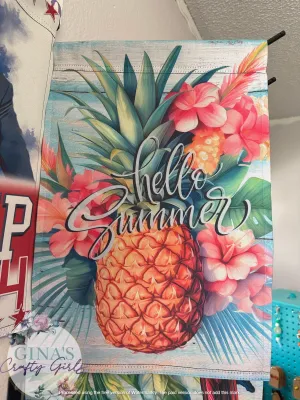 Hello Summer Pineapple 12 x18 Double Sided Garden Flag