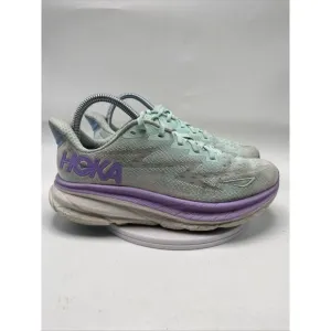 Hoka One One Clifton 9 Women Size 7 D Wide White Aqua Athletic Running Shoe 3698