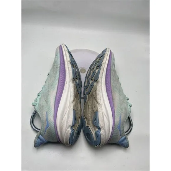 Hoka One One Clifton 9 Women Size 7 D Wide White Aqua Athletic Running Shoe 3698