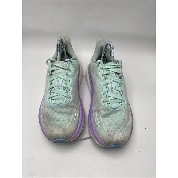 Hoka One One Clifton 9 Women Size 7 D Wide White Aqua Athletic Running Shoe 3698