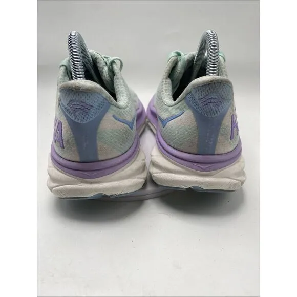 Hoka One One Clifton 9 Women Size 7 D Wide White Aqua Athletic Running Shoe 3698