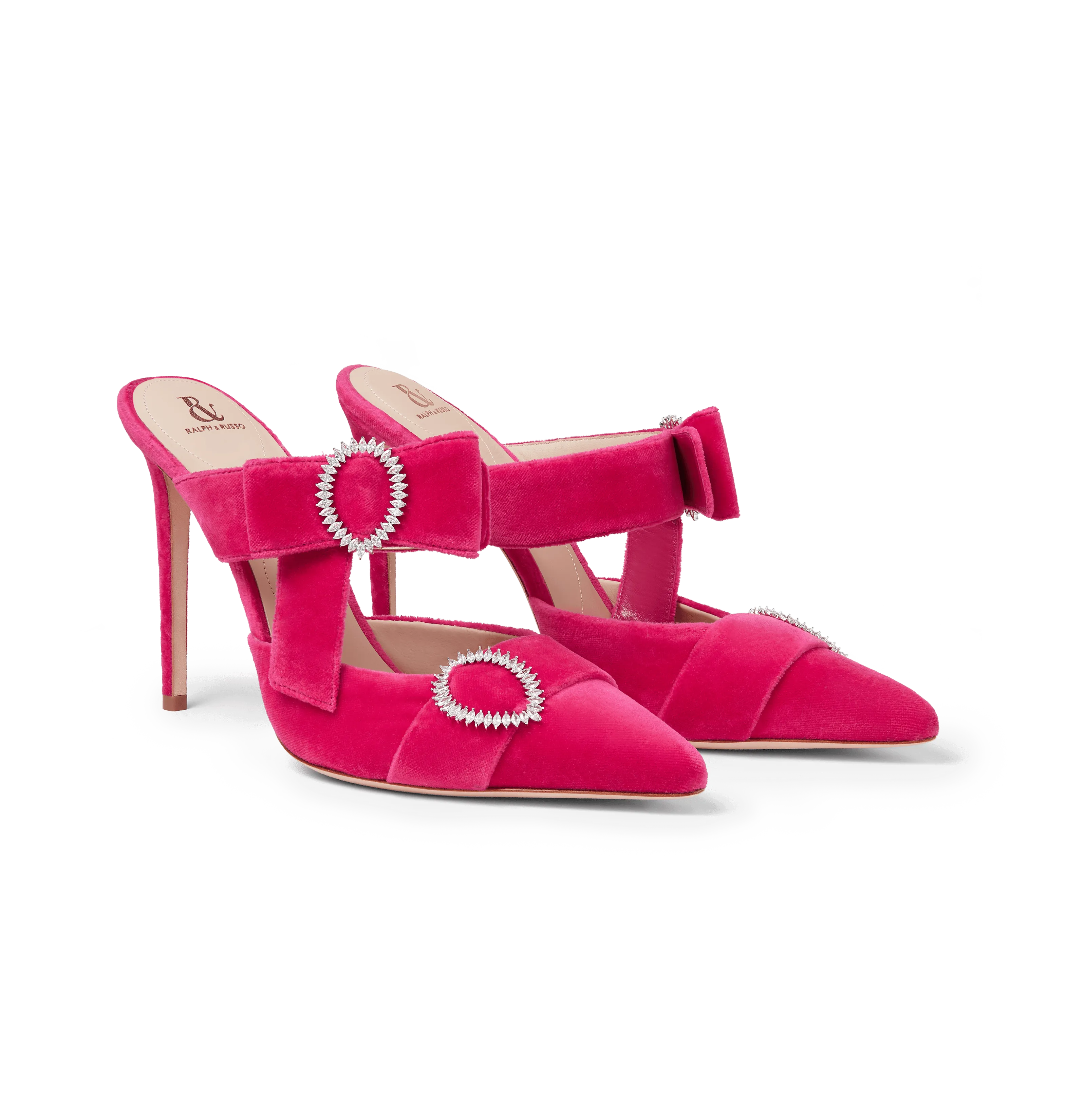 Hot Pink Velvet Bow Heel Mules