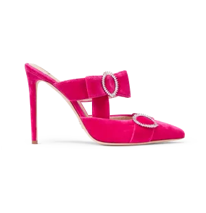 Hot Pink Velvet Bow Heel Mules