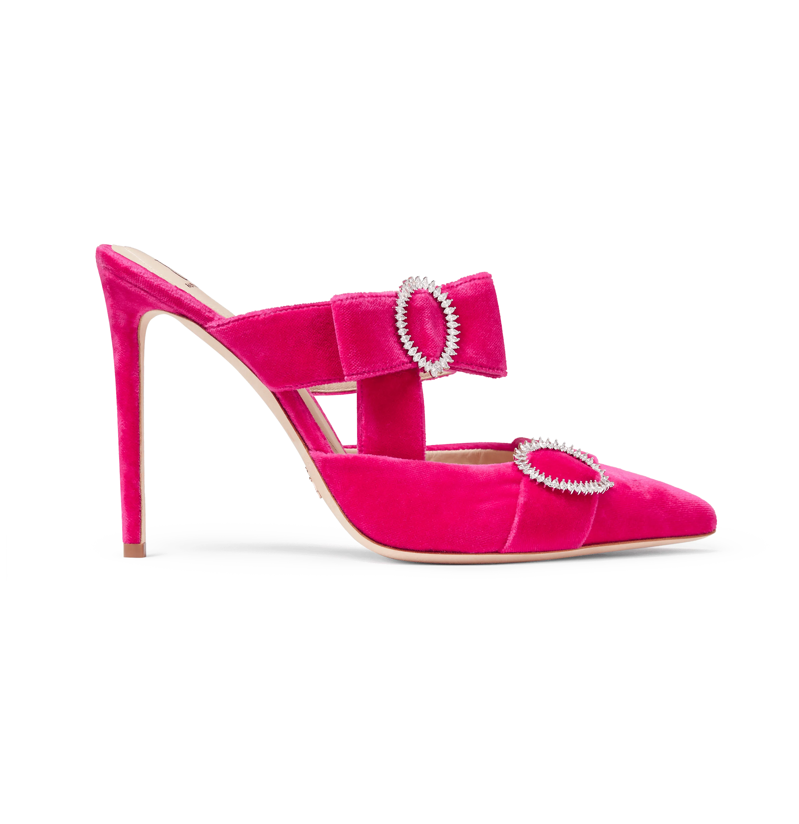 Hot Pink Velvet Bow Heel Mules