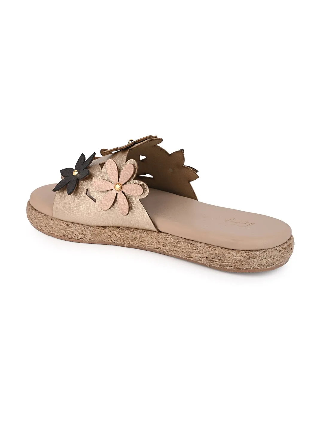 Hydes N Hues Golden Flat Sandal For Women with jute mid sole