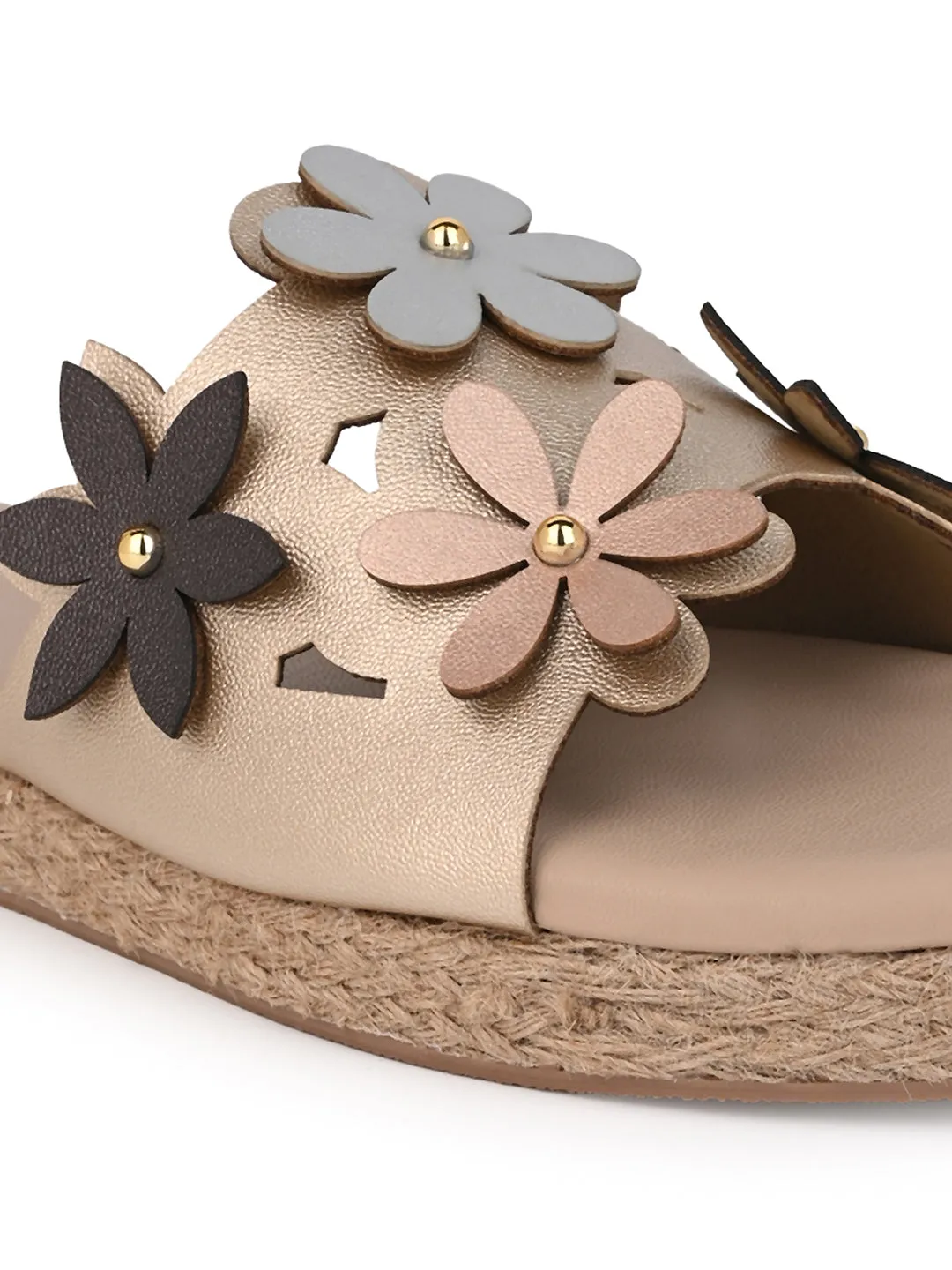 Hydes N Hues Golden Flat Sandal For Women with jute mid sole