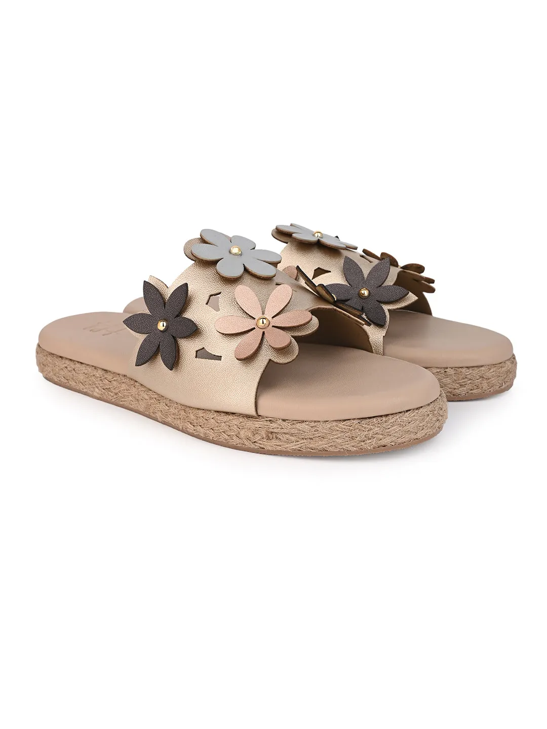 Hydes N Hues Golden Flat Sandal For Women with jute mid sole