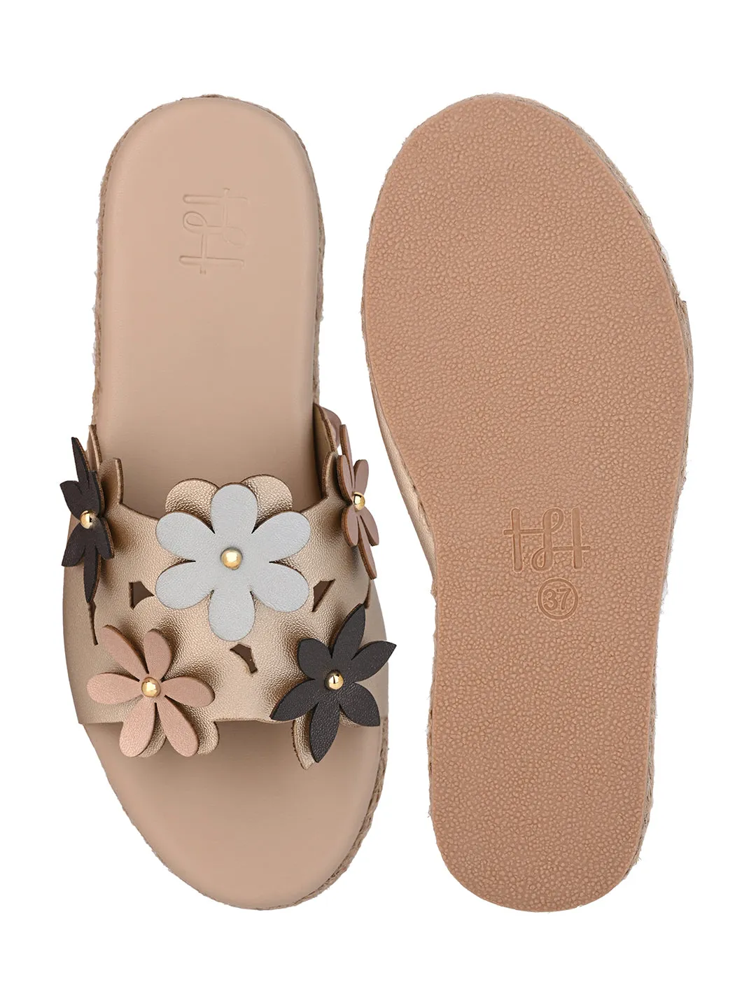 Hydes N Hues Golden Flat Sandal For Women with jute mid sole