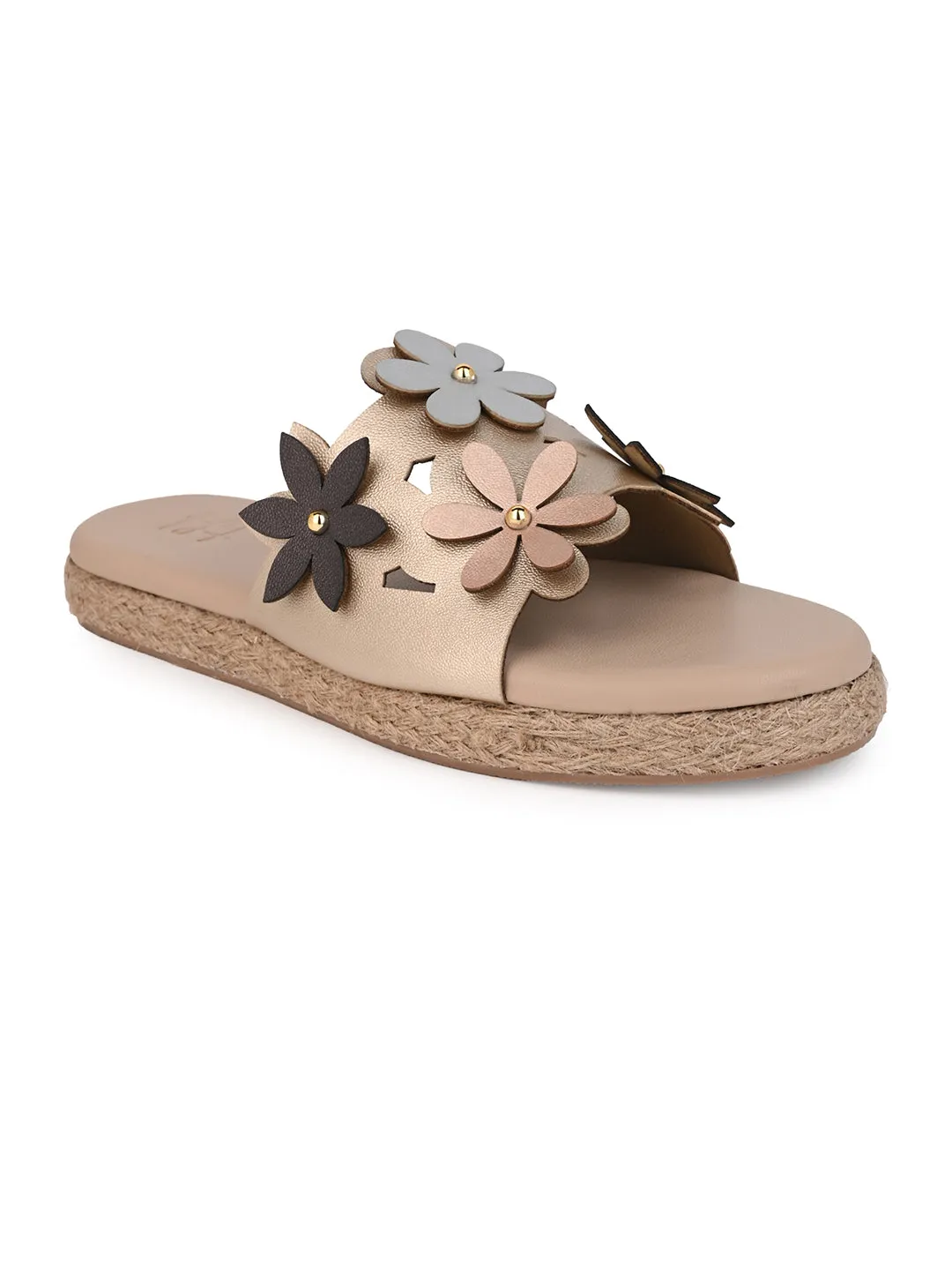 Hydes N Hues Golden Flat Sandal For Women with jute mid sole