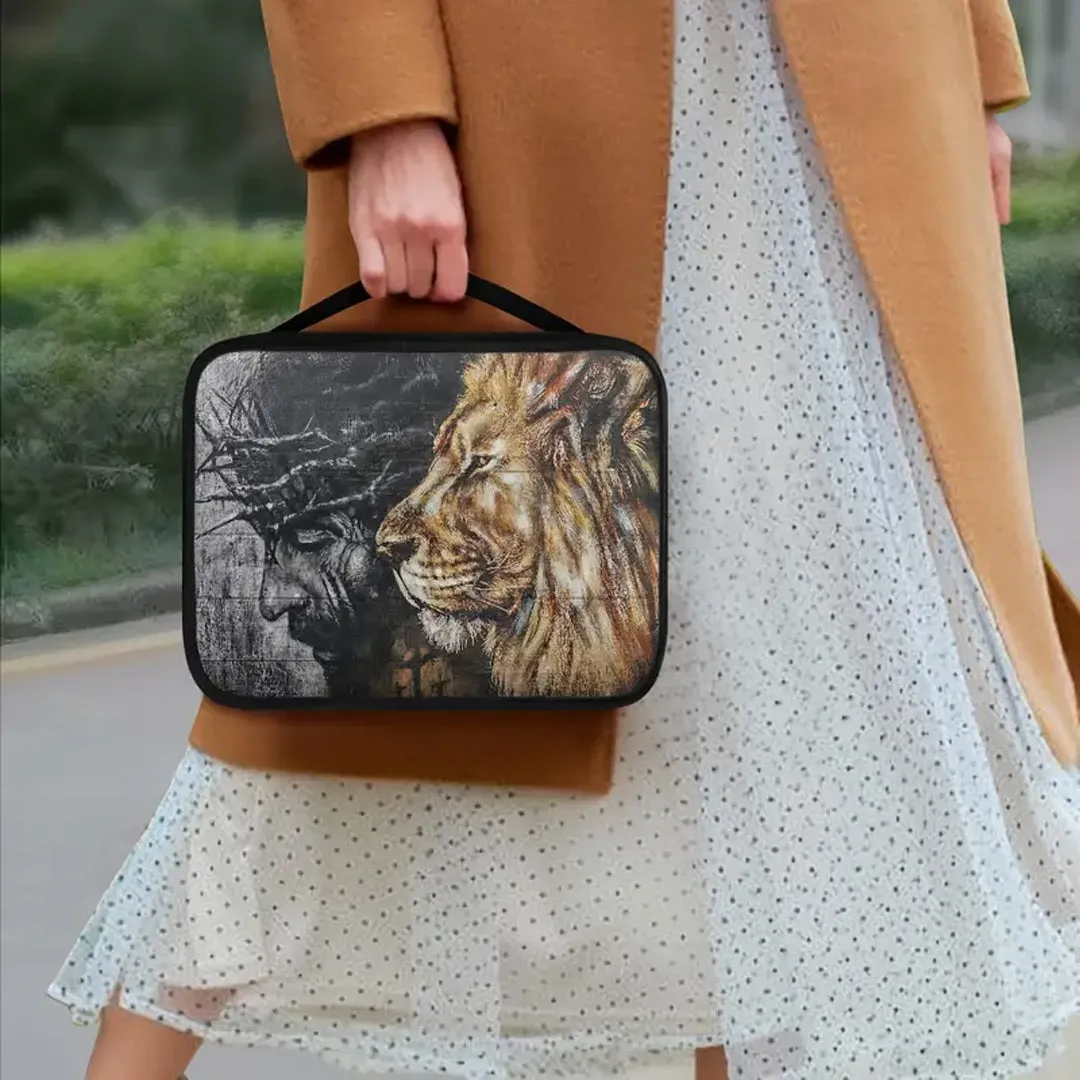 Jesus and Lion Canvas Bible Cover - Personalized Spiritual Armor | CHRISTIANARTBAG