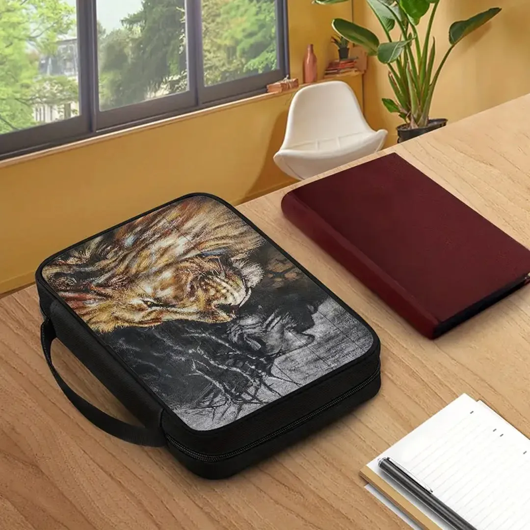 Jesus and Lion Canvas Bible Cover - Personalized Spiritual Armor | CHRISTIANARTBAG