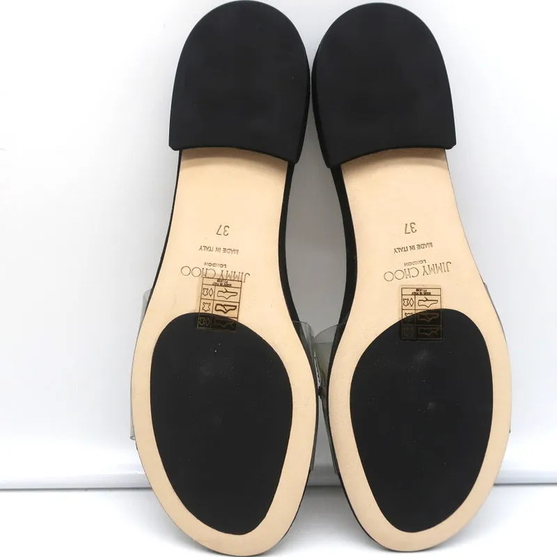 Jimmy Choo Joni Plexi Flat Slide Sandals Black Crystal Stars Size 37 NEW