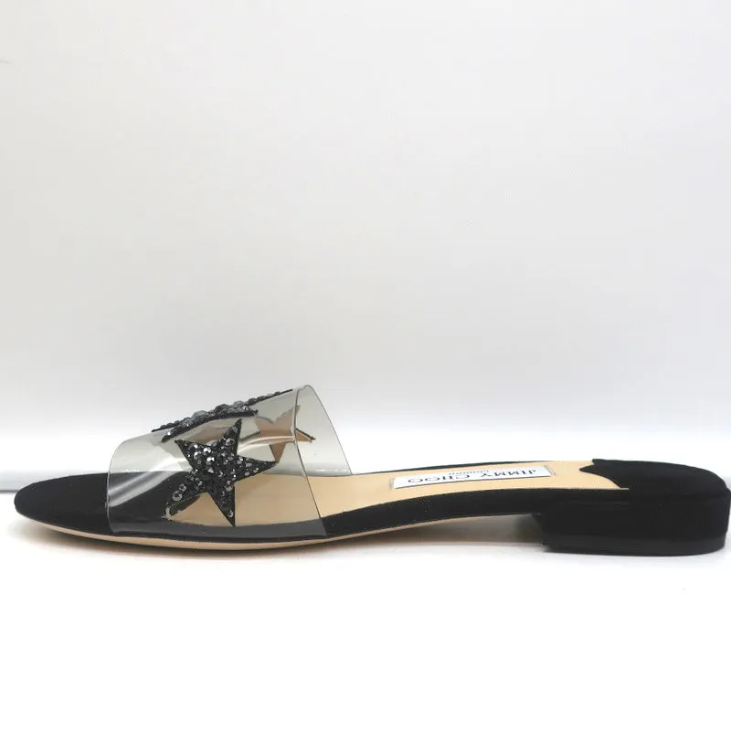Jimmy Choo Joni Plexi Flat Slide Sandals Black Crystal Stars Size 37 NEW