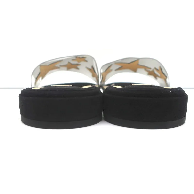 Jimmy Choo Joni Plexi Flat Slide Sandals Black Crystal Stars Size 37 NEW