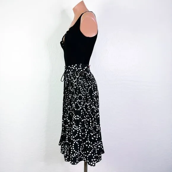 Karl Lagerfeld Polka Dot Pleated Circle A-Line Knee Length Skirt Black Sz 4 NWT