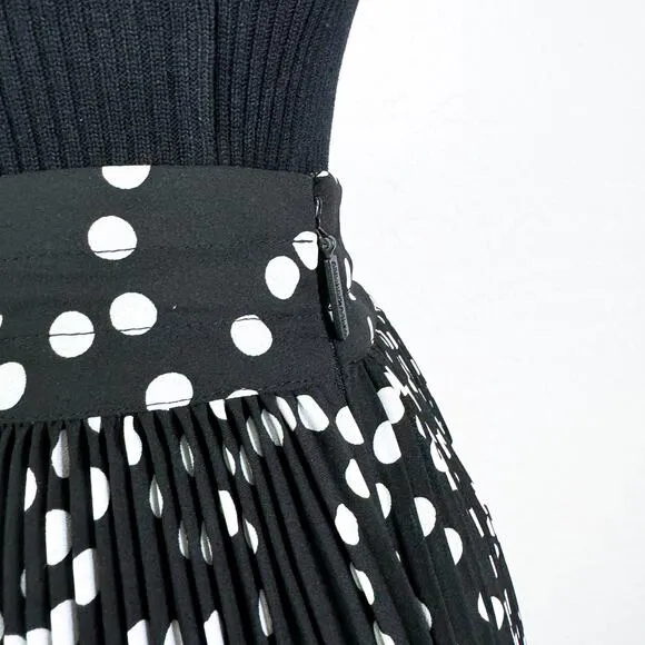 Karl Lagerfeld Polka Dot Pleated Circle A-Line Knee Length Skirt Black Sz 4 NWT