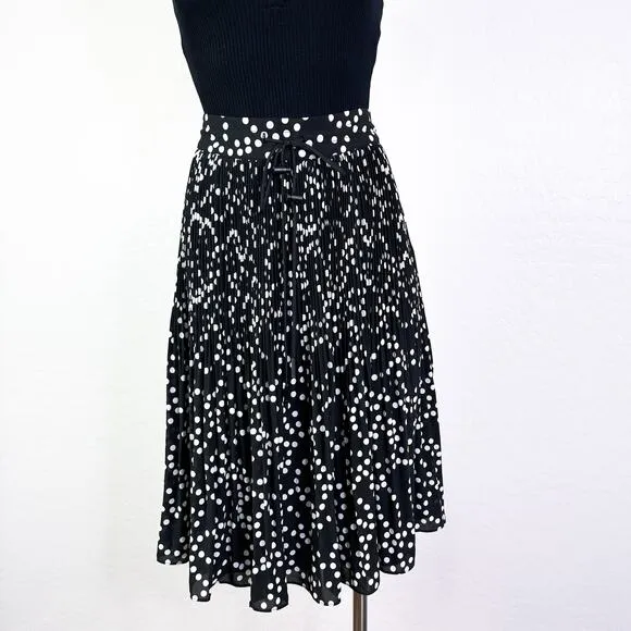 Karl Lagerfeld Polka Dot Pleated Circle A-Line Knee Length Skirt Black Sz 4 NWT