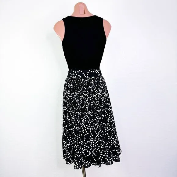 Karl Lagerfeld Polka Dot Pleated Circle A-Line Knee Length Skirt Black Sz 4 NWT