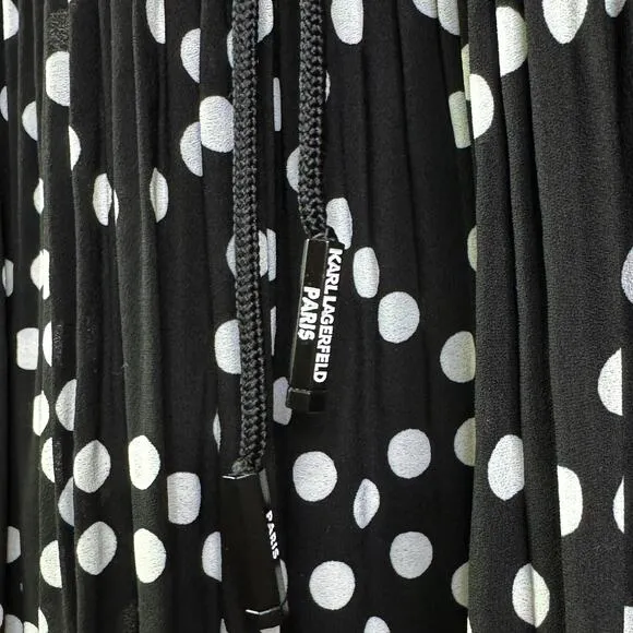 Karl Lagerfeld Polka Dot Pleated Circle A-Line Knee Length Skirt Black Sz 4 NWT