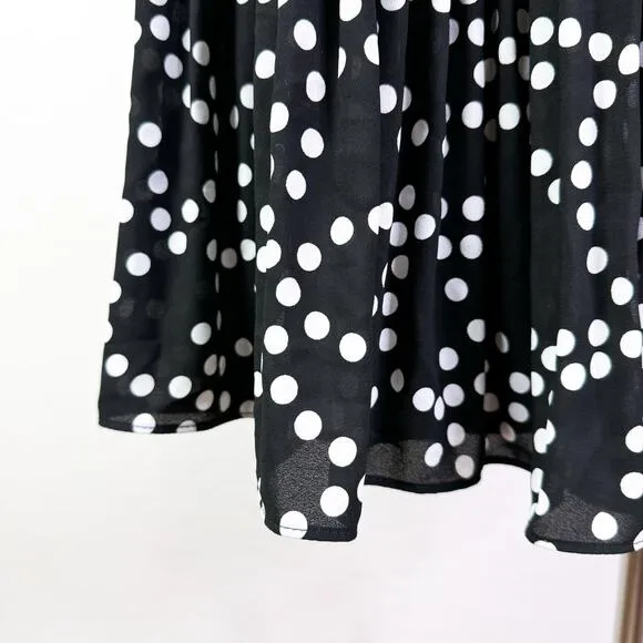 Karl Lagerfeld Polka Dot Pleated Circle A-Line Knee Length Skirt Black Sz 4 NWT