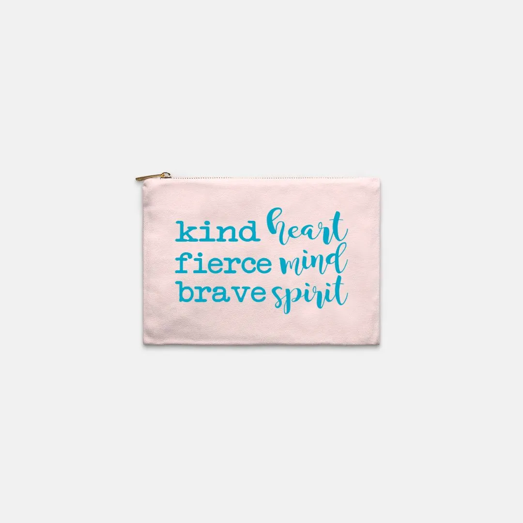 Kind Heart Fierce Mind Brave Spirit Cosmetic Bag - Blue