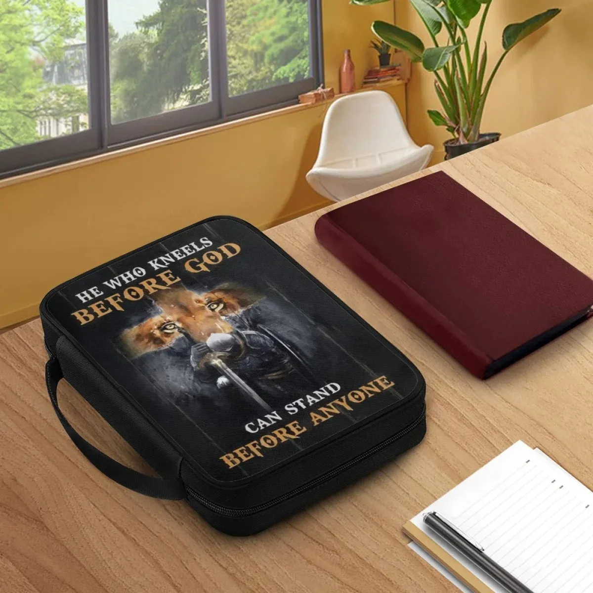 Knight 'He Who Kneels Before God' Canvas Bible Cover – Customizable Name | CHRISTIANARTBAG