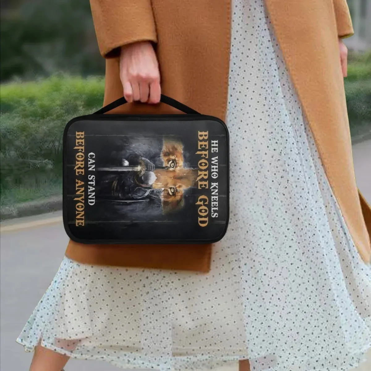 Knight 'He Who Kneels Before God' Canvas Bible Cover – Customizable Name | CHRISTIANARTBAG