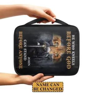 Knight 'He Who Kneels Before God' Canvas Bible Cover – Customizable Name | CHRISTIANARTBAG