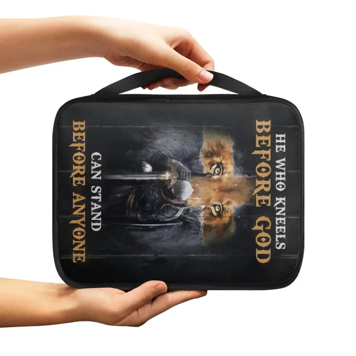 Knight 'He Who Kneels Before God' Canvas Bible Cover – Customizable Name | CHRISTIANARTBAG