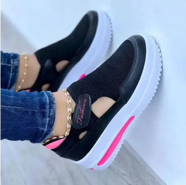Large  summer  breathable women's casual shoes with thick sole  sloping heel hollowed out low